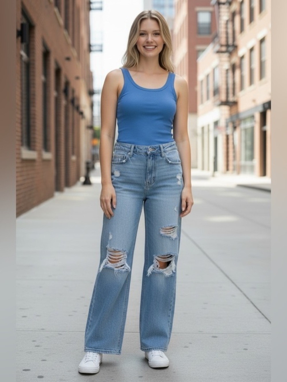Hollister Blue Flare Wide Leg Jeans with Distressed Details